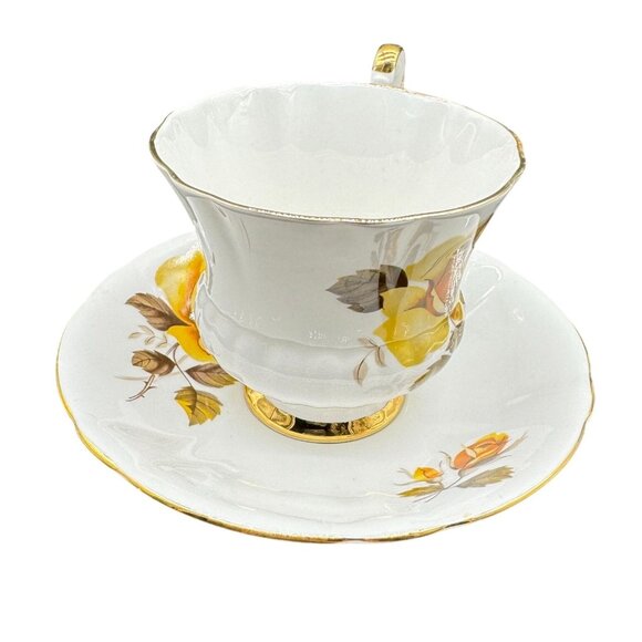 Vtg Royal London Bone China Tea Cup & Saucer Yellow Rose Gold Rim Made England - Picture 2 of 8
